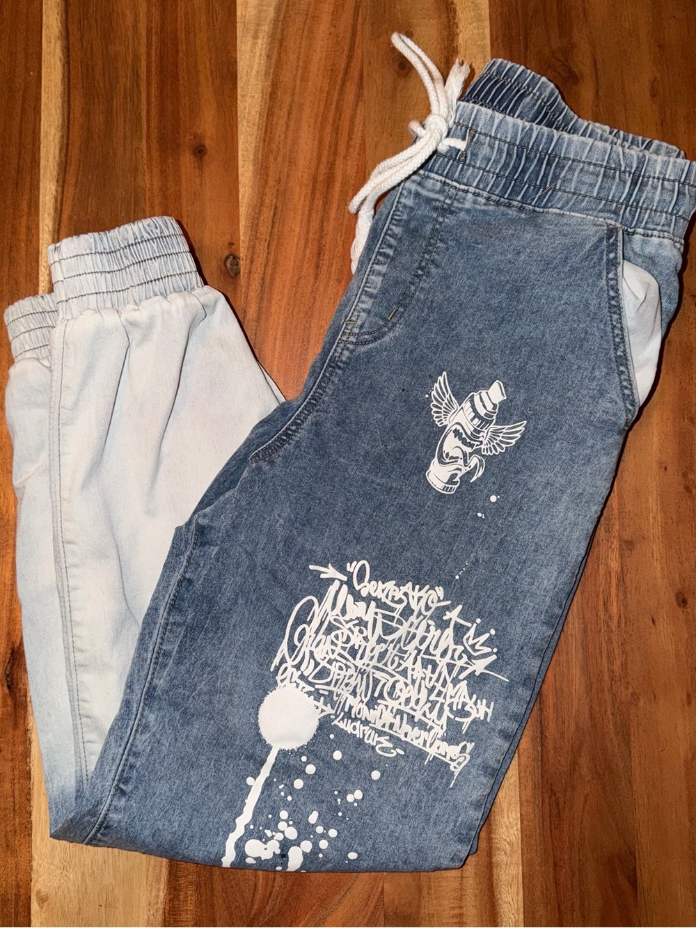 Kids size 11/12 Blue Graphic Denim Jogger Pants VIP brand. #509